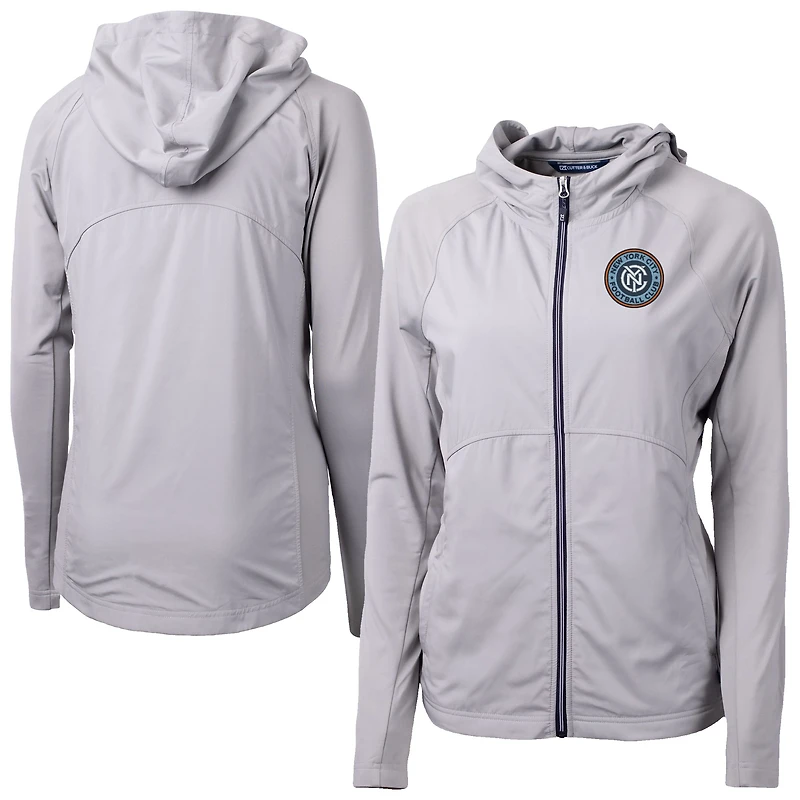 Women's Cutter & Buck Gray New York City FC Adapt Eco Knit Hybrid Recycled Raglan Full-Zip Jacket