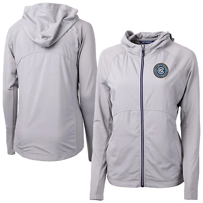 Women's Cutter & Buck  Gray New York City FC Adapt Eco Knit Hybrid Recycled Raglan Full-Zip Jacket