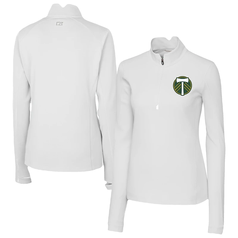 Women's Cutter & Buck White Portland Timbers Traverse Stretch Eco Quarter-Zip Top