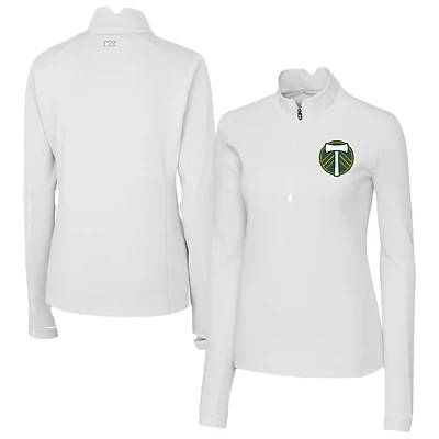 Women's Cutter & Buck  White Portland Timbers Traverse Stretch Eco Quarter-Zip Top