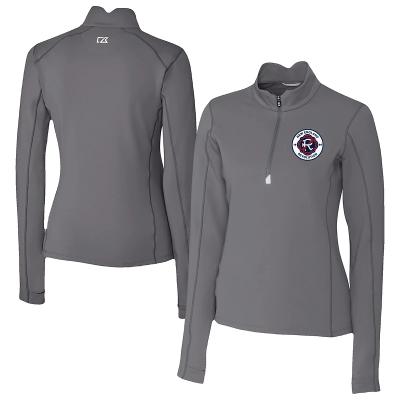 Women's Cutter & Buck Gray New England Revolution Traverse Stretch Eco Quarter-Zip Top