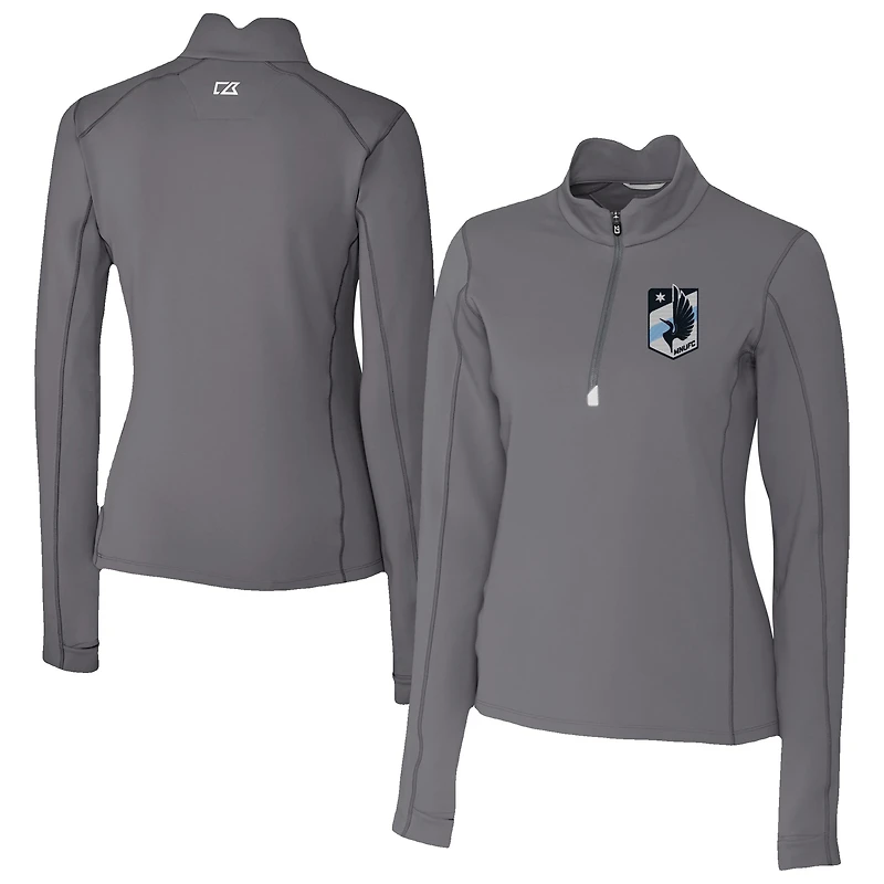 Women's Cutter & Buck  Gray Minnesota United FC Traverse Stretch Eco Quarter-Zip Top