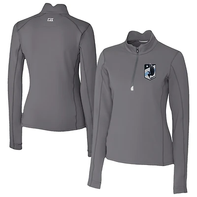 Women's Cutter & Buck  Gray Minnesota United FC Traverse Stretch Eco Quarter-Zip Top