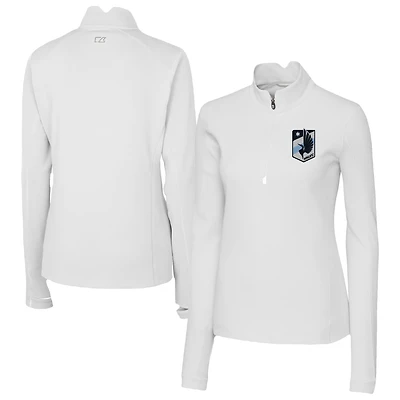 Women's Cutter & Buck  White Minnesota United FC Traverse Stretch Eco Quarter-Zip Top