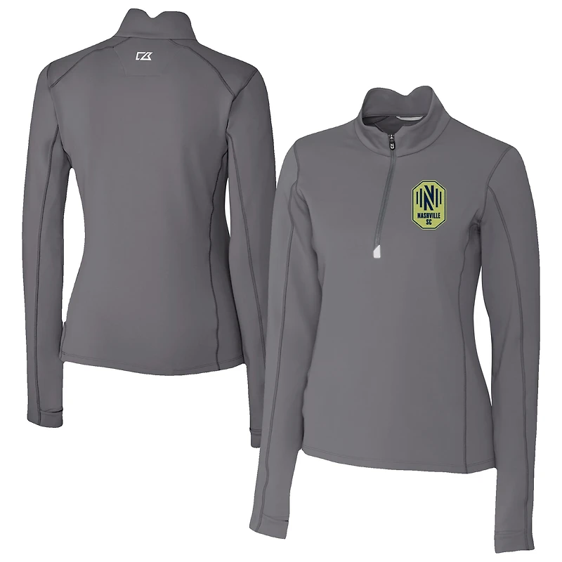 Women's Cutter & Buck  Gray Nashville SC Traverse Stretch Eco Quarter-Zip Top