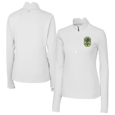 Women's Cutter & Buck  White Nashville SC Traverse Stretch Eco Quarter-Zip Top
