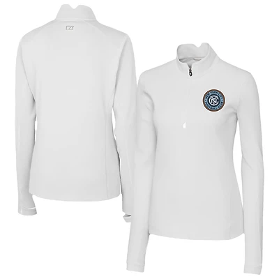 Women's Cutter & Buck  White New York City FC Traverse Stretch Eco Quarter-Zip Top