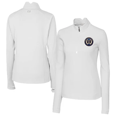 Women's Cutter & Buck  White Philadelphia Union Traverse Stretch Eco Quarter-Zip Top
