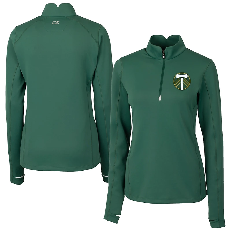 Women's Cutter & Buck  Hunter Green Portland Timbers Traverse Stretch Eco Quarter-Zip Top