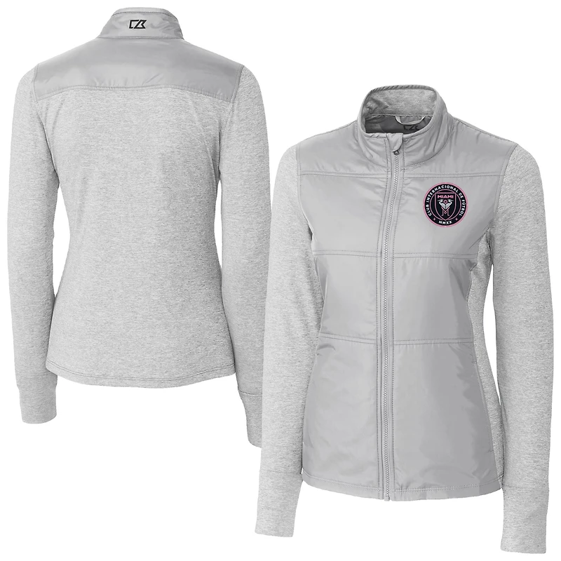 Women's Cutter & Buck Gray Inter Miami CF Stealth Hybrid Quilted Full-Zip Windbreaker Jacket