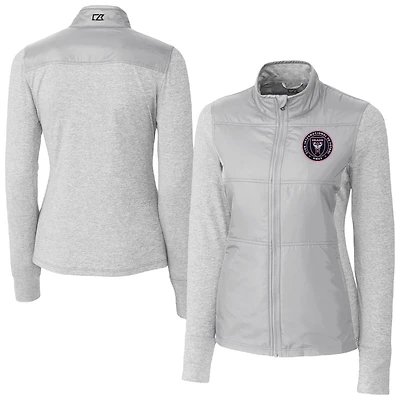 Women's Cutter & Buck Gray Inter Miami CF Stealth Hybrid Quilted Full-Zip Windbreaker Jacket