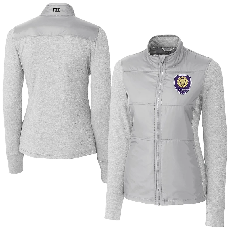 Women's Cutter & Buck Gray Orlando City SC Stealth Hybrid Quilted Full-Zip Windbreaker Jacket