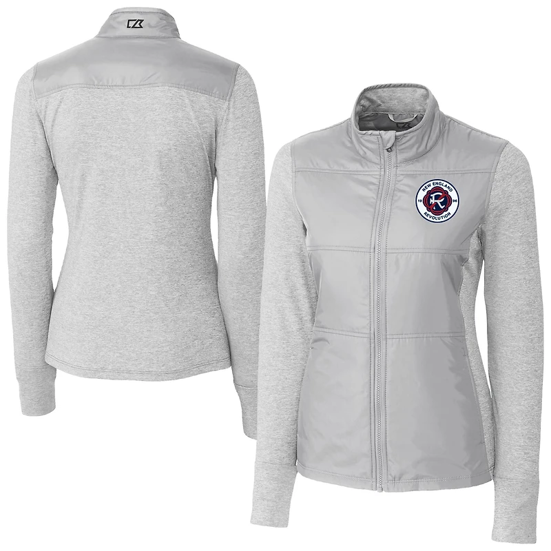 Women's Cutter & Buck  Gray New England Revolution Stealth Hybrid Quilted Full-Zip Windbreaker Jacket