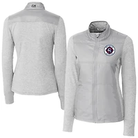 Women's Cutter & Buck  Gray New England Revolution Stealth Hybrid Quilted Full-Zip Windbreaker Jacket