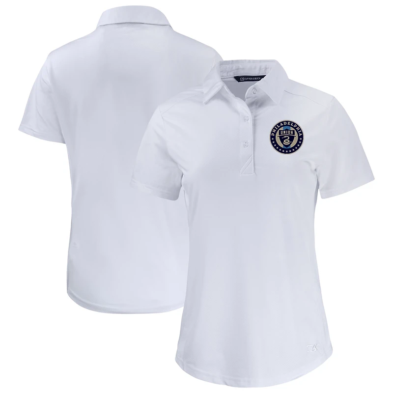 Women's Cutter & Buck White Philadelphia Union Prospect Eco Textured Stretch Recycled Polo
