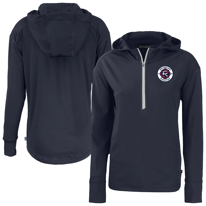 Women's Cutter & Buck  Navy New England Revolution Daybreak Eco Recycled Half-Zip Hoodie