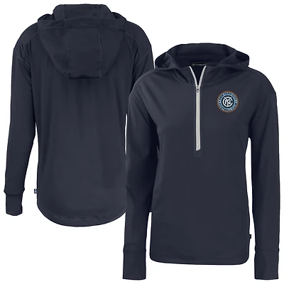 Women's Cutter & Buck  Navy New York City FC Daybreak Eco Recycled Half-Zip Hoodie