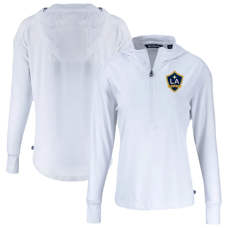 Women's Cutter & Buck  White LA Galaxy Daybreak Eco Recycled Half-Zip Hoodie
