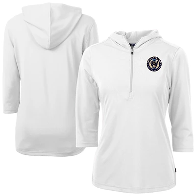 Women's Cutter & Buck  White Philadelphia Union Virtue Eco Pique Recycled Half-Zip Pullover Hoodie
