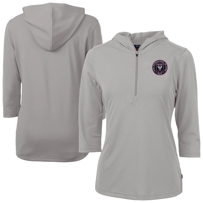 Women's Cutter & Buck Gray Inter Miami CF Virtue Eco Pique Recycled Half-Zip Pullover Hoodie