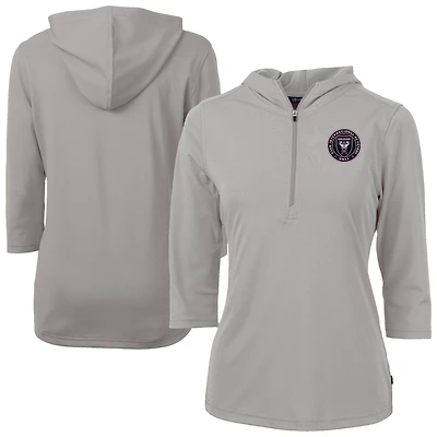 Women's Cutter & Buck  Gray Inter Miami CF Virtue Eco Pique Recycled Half-Zip Pullover Hoodie