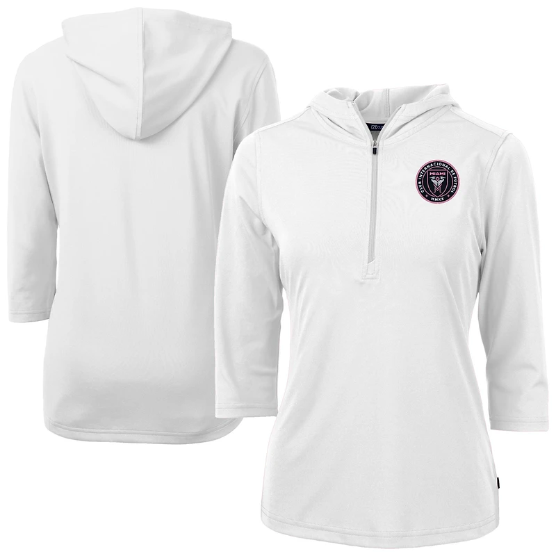 Women's Cutter & Buck White Inter Miami CF Virtue Eco Pique Recycled Half-Zip Pullover Hoodie