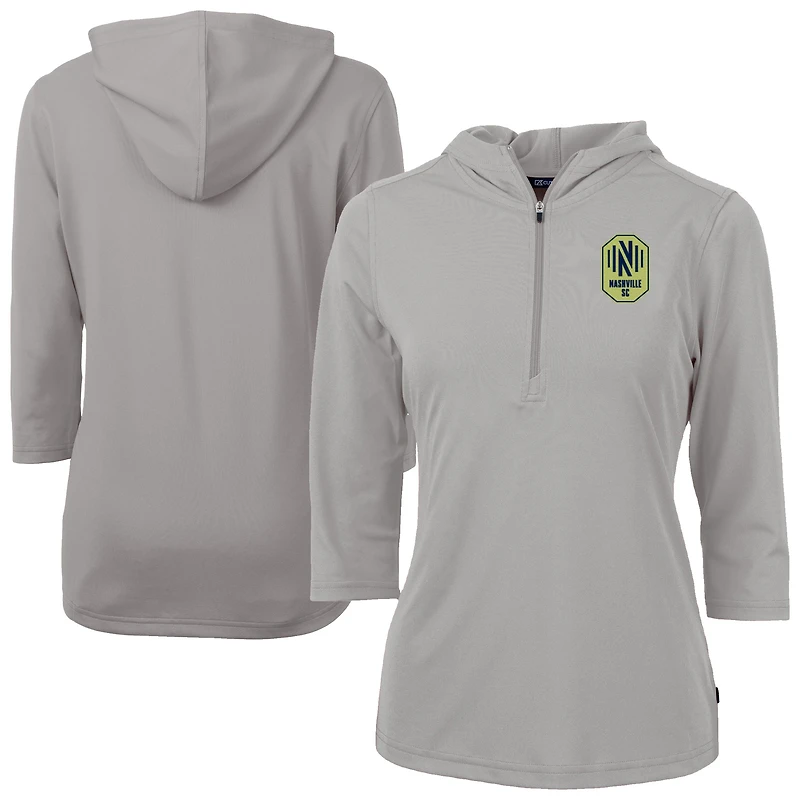 Women's Cutter & Buck  Gray Nashville SC Virtue Eco Pique Recycled Half-Zip Pullover Hoodie
