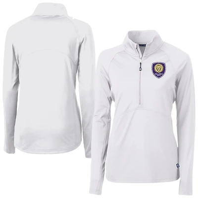 Women's Cutter & Buck  White Orlando City SC Adapt Eco Knit Stretch Recycled Half-Zip Top