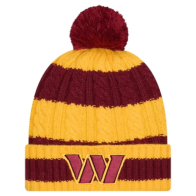 Women's New Era Burgundy Washington Commanders Braided Cuffed Knit Hat with Pom