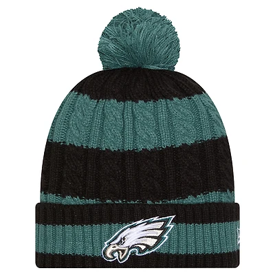 Women's New Era Midnight Green Philadelphia Eagles Braided Cuffed Knit Hat with Pom