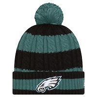 Women's New Era Midnight Green Philadelphia Eagles Braided Cuffed Knit Hat with Pom