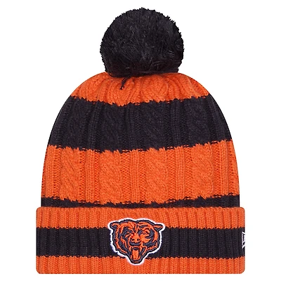 Women's New Era Navy Chicago Bears Braided Cuffed Knit Hat with Pom