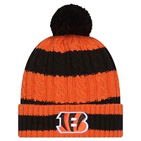 Women's New Era Black Cincinnati Bengals Braided Cuffed Knit Hat with Pom