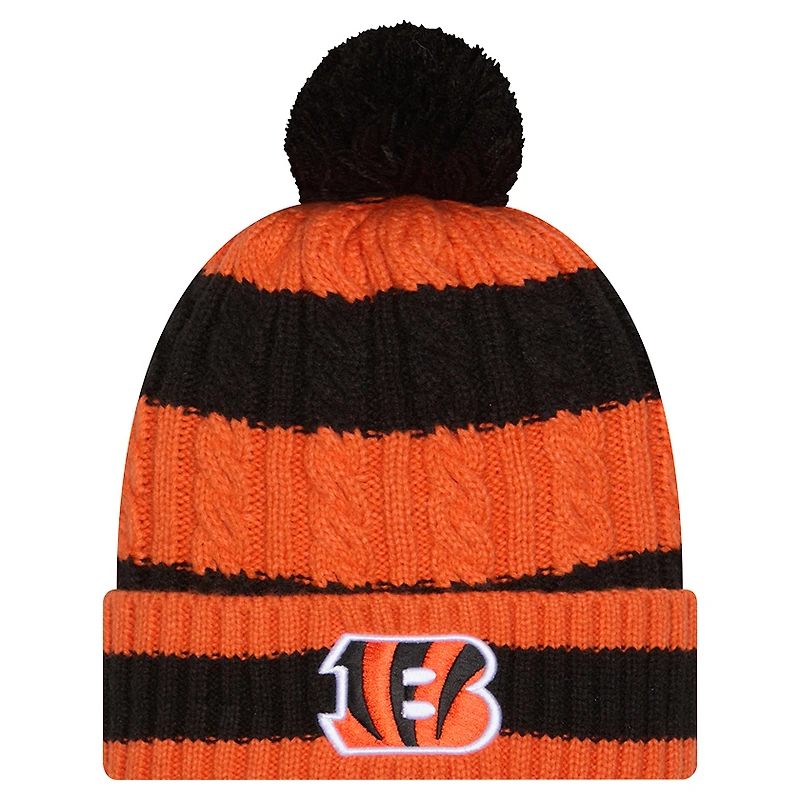 Women's New Era Black Cincinnati Bengals Braided Cuffed Knit Hat with Pom