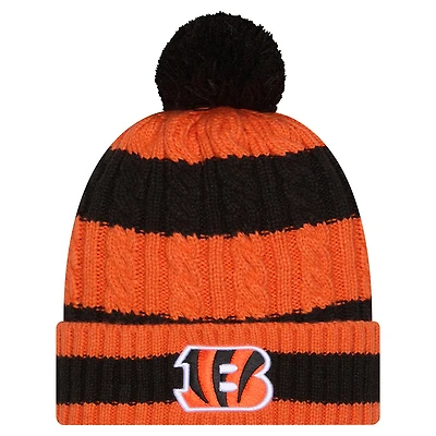Women's New Era Black Cincinnati Bengals Braided Cuffed Knit Hat with Pom
