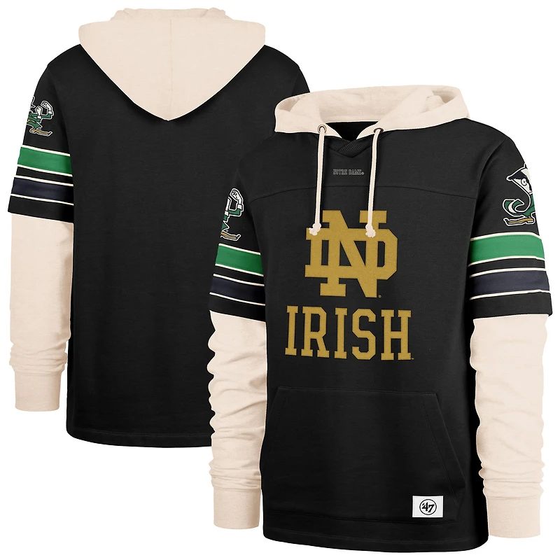 Men's '47 Black Notre Dame Fighting Irish Split Zone Cornerback Lacer Pullover Hoodie
