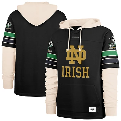 Men's '47  Black Notre Dame Fighting Irish Split Zone Cornerback Lacer Pullover Hoodie
