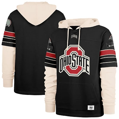 Men's '47  Black Ohio State Buckeyes Split Zone Cornerback Lacer Pullover Hoodie