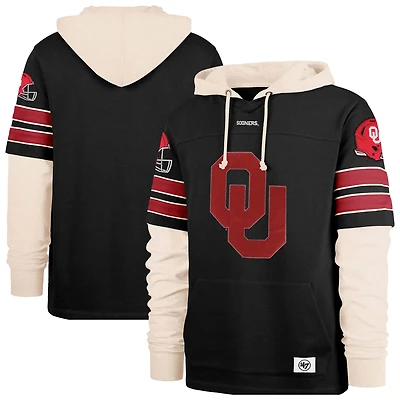 Men's '47  Black Oklahoma Sooners Split Zone Cornerback Lacer Pullover Hoodie