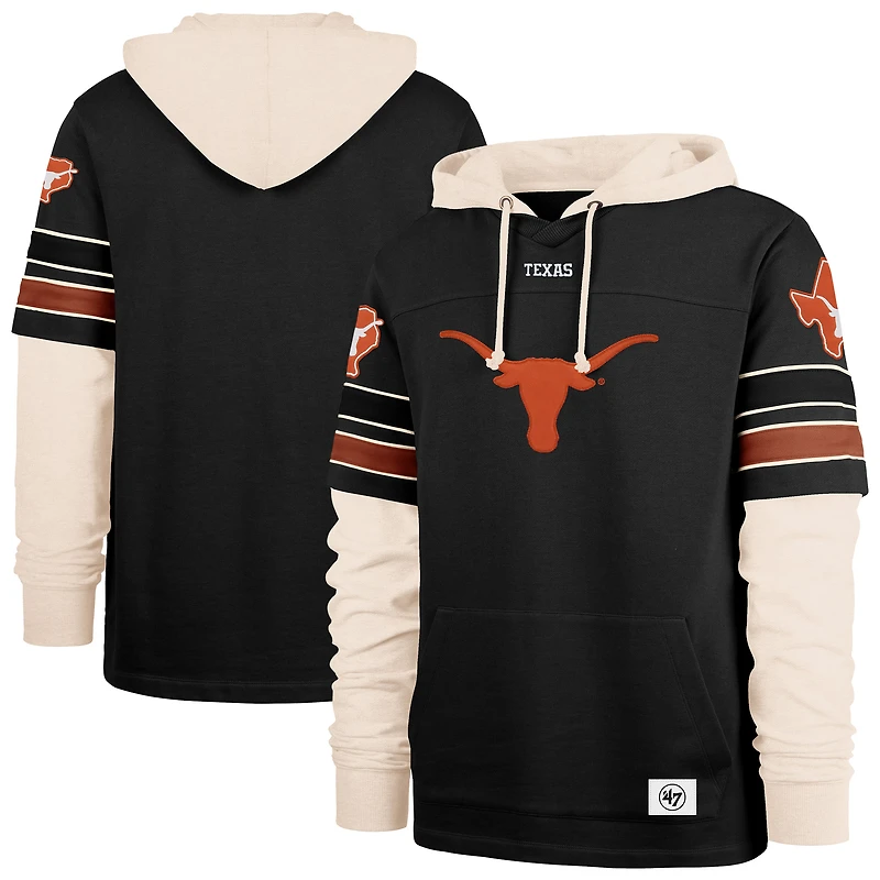 Men's '47  Black Texas Longhorns Split Zone Cornerback Lacer Pullover Hoodie