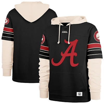 Men's '47  Black Alabama Crimson Tide Split Zone Cornerback Lacer Pullover Hoodie