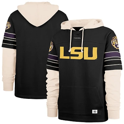 Men's '47  Black LSU Tigers Split Zone Cornerback Lacer Pullover Hoodie