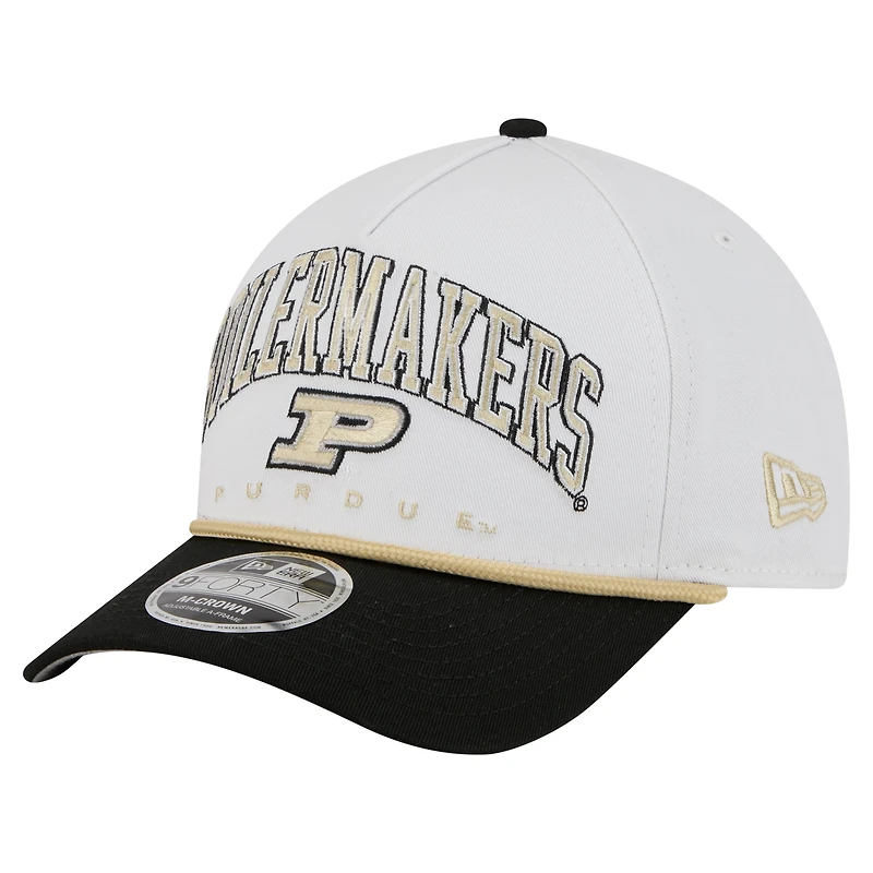 Men's New Era White/Black Purdue Boilermakers Arch Two-Tone Rope 9FORTY A-Frame M-Crown Adjustable Hat