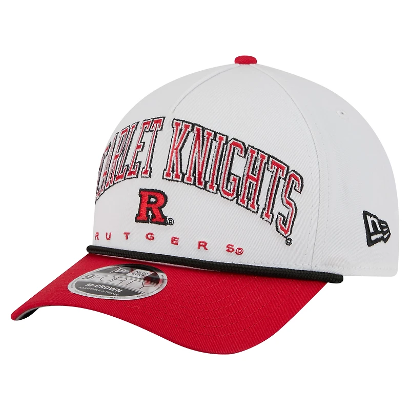 Men's New Era White/Scarlet Rutgers Scarlet Knights Arch Two-Tone Rope 9FORTY A-Frame M-Crown Adjustable Hat