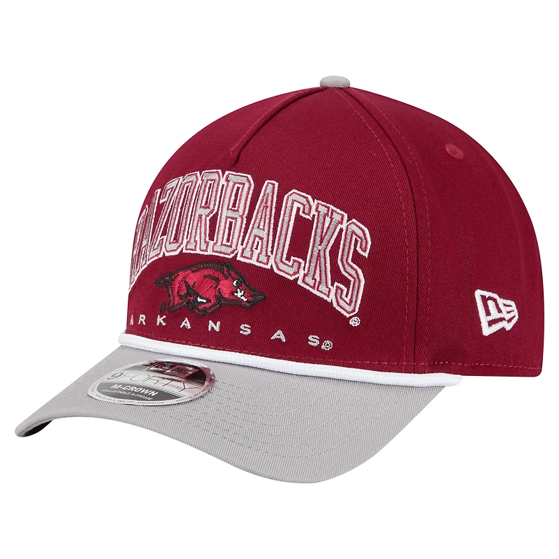 Men's New Era Cardinal/Gray Arkansas Razorbacks Arch Two-Tone Rope 9FORTY A-Frame M-Crown Adjustable Hat