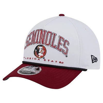 Men's New Era White/Garnet Florida State Seminoles Arch Two-Tone Rope 9FORTY A-Frame M-Crown Adjustable Hat