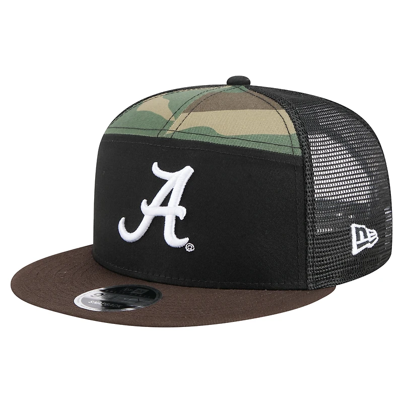 Men's New Era Black/Camo Alabama Crimson Tide Outdoor Wide Panel 9FIFTY Snapback Trucker Hat