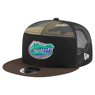 Men's New Era Camo/Black Florida Gators Outdoor Wide Panel 9FIFTY Snapback Trucker Hat