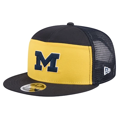 Men's New Era Black/Maize Michigan Wolverines Outdoor Wide Panel 9FIFTY Snapback Trucker Hat