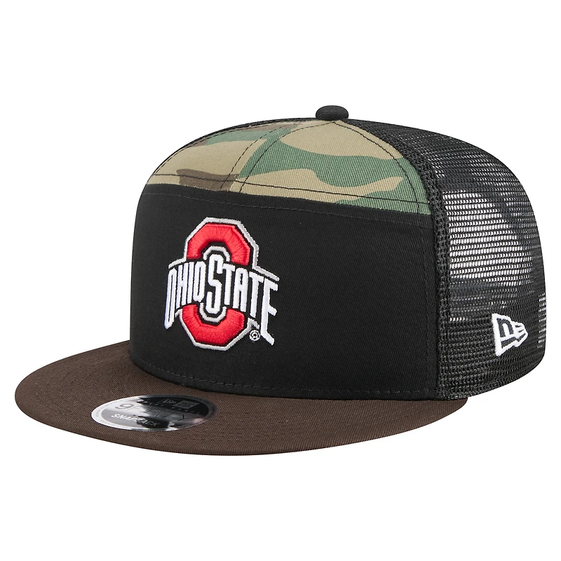 Men's New Era Camo/Black Ohio State Buckeyes Outdoor Wide Panel 9FIFTY Snapback Trucker Hat